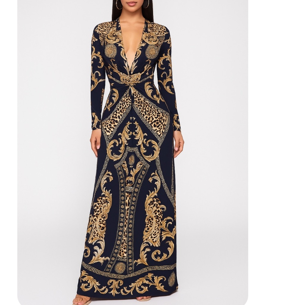 Elegant Navy and Gold Maxi Dress